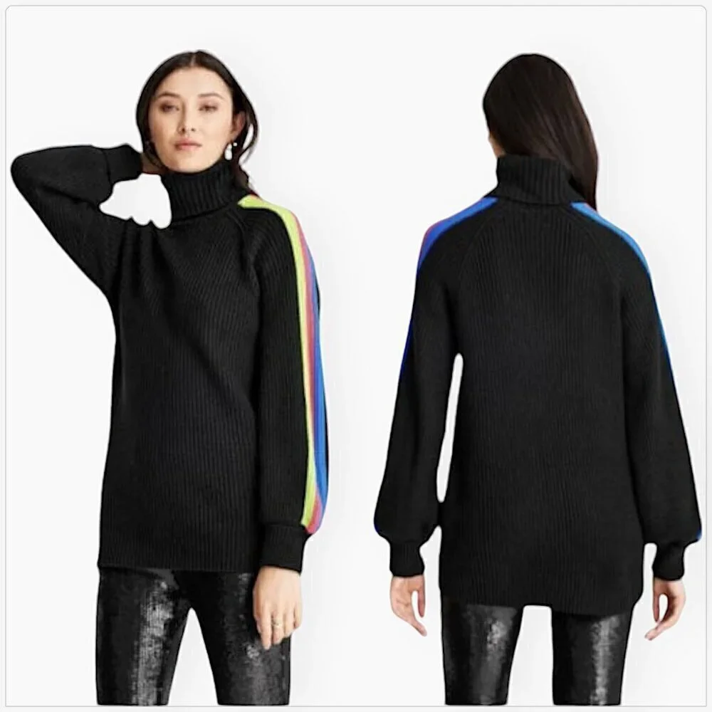 Future Collective Kahlana Barfield Brown Neon Striped Turtleneck Sweater NWT 4X